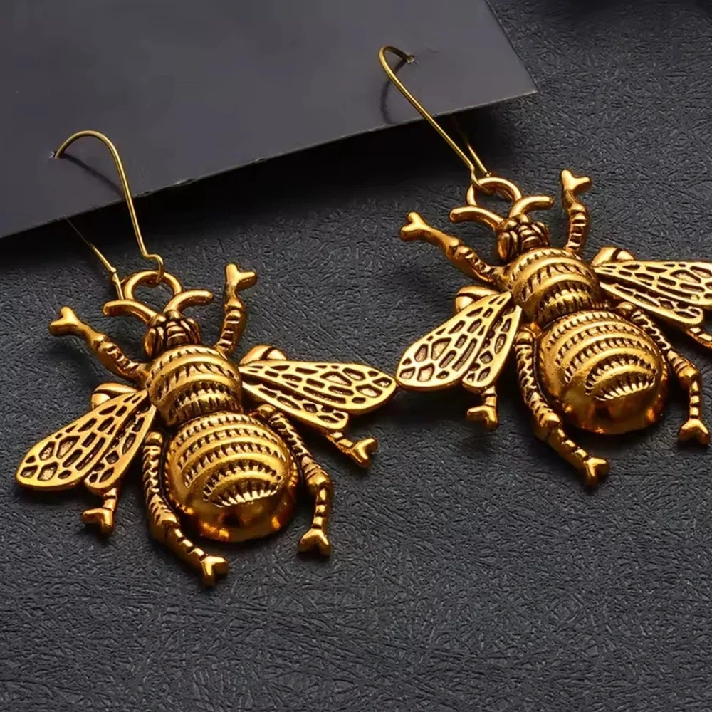 Gold Bee Dangle Earrings - Picture 3 of 8